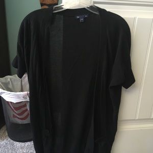 Black short sleeve cardigan sweater